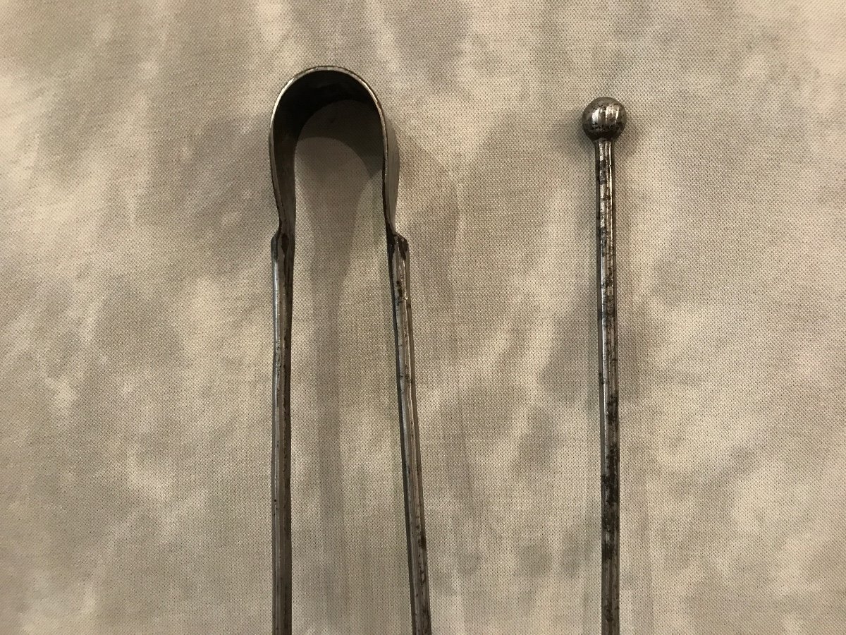 Large Set Of A Wrought Iron Shovel And Tongs From The 18th Century-photo-2