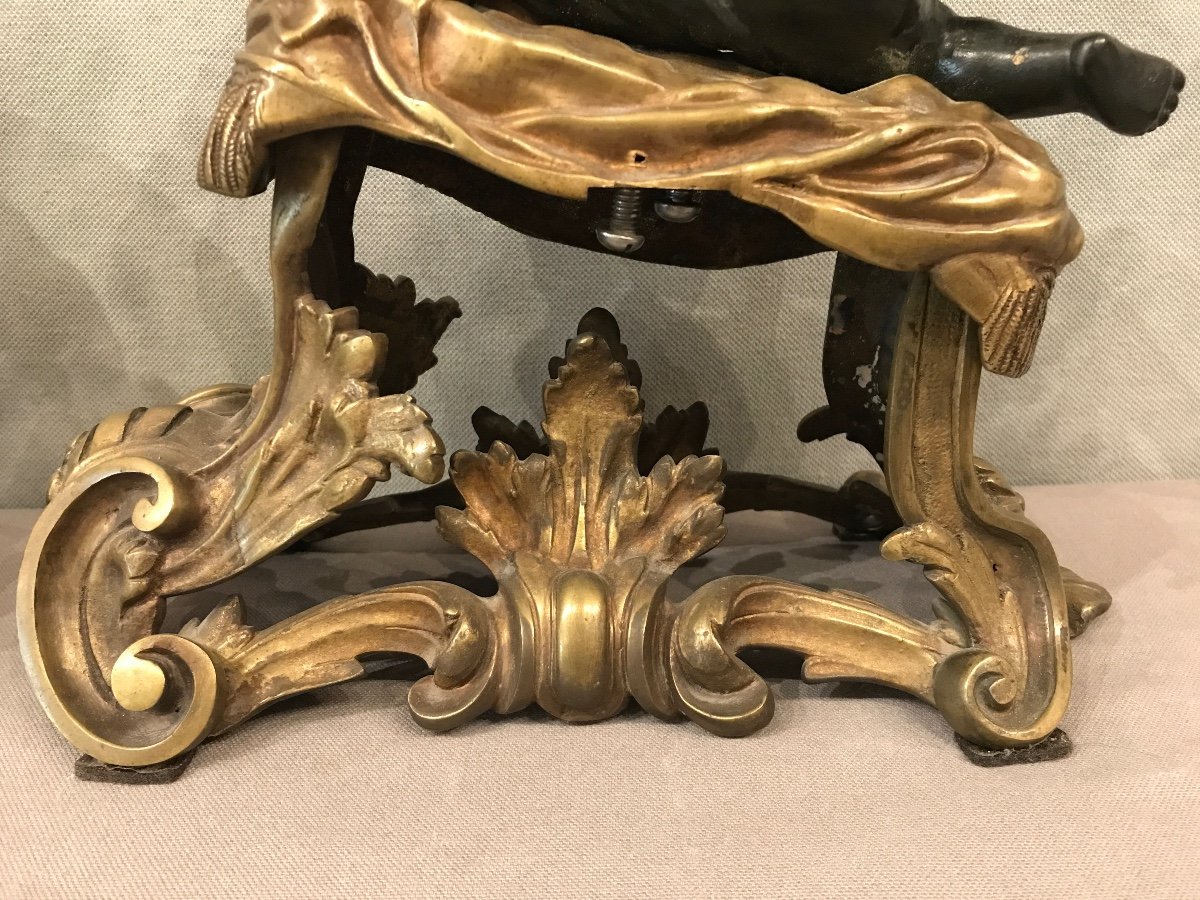Beautiful Andirons In Gilded Bronze And Patinated Bronze From The 19th Century-photo-5