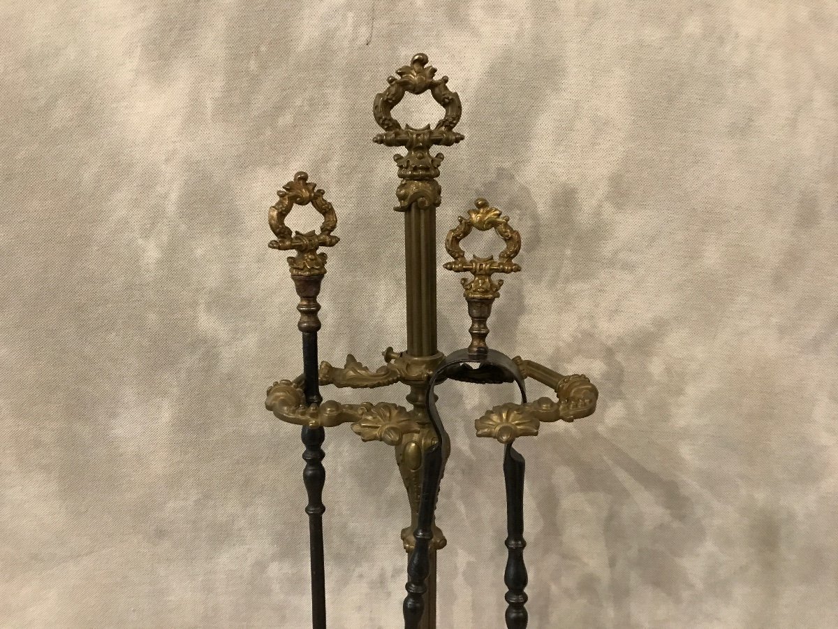 Serviteur De Cheminée En Bronze Et fer  D’époque 19 ème De Style Louis XVI -photo-2