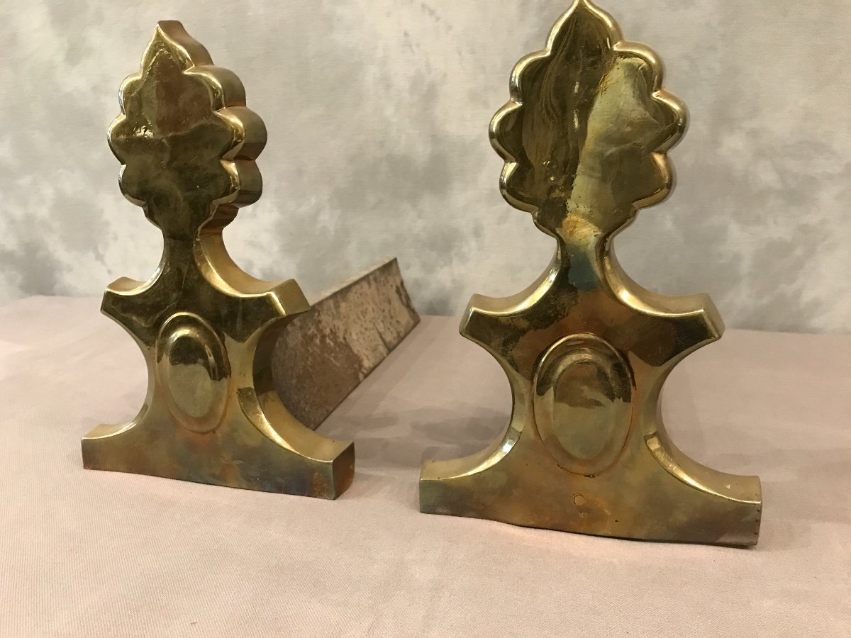 Pair Of Cast Iron And Brass Andirons Early 20th-photo-3