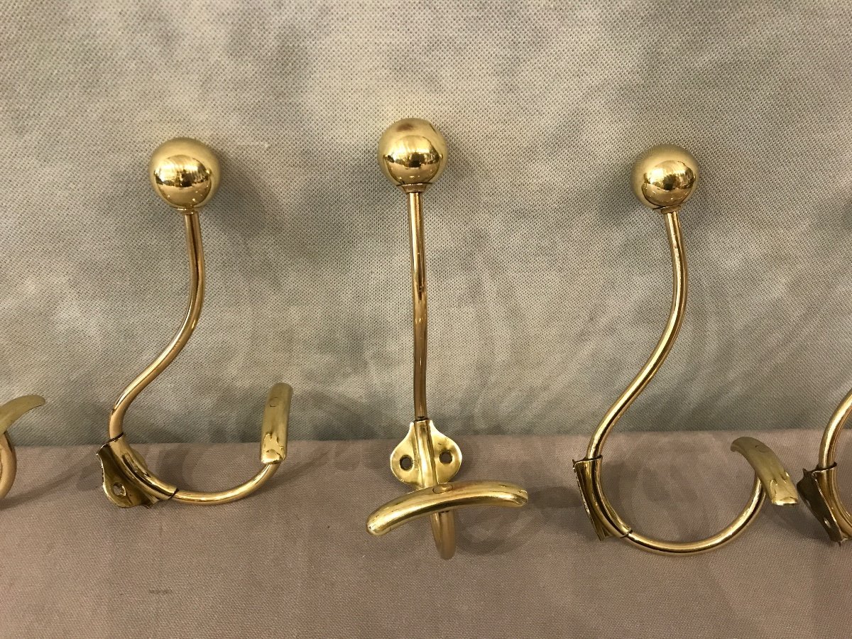 Set Of 6 Coat Hooks, 19th Century Brass Coat Rack Louis Philippe-photo-1