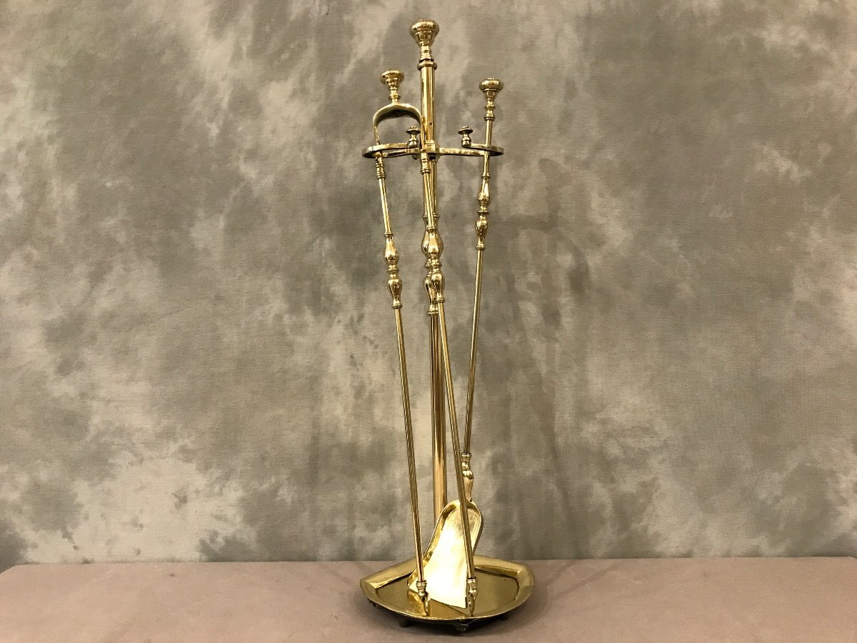 Antique 19th Century Brass Fireplace Servant With Shovel And Tongs 