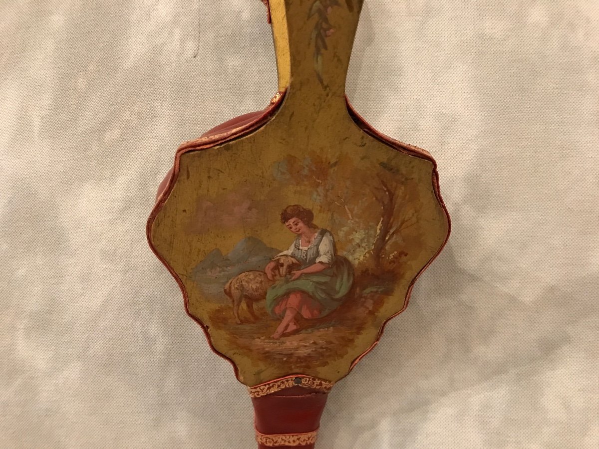 Soufflet De Cheminée Ancien En Bois Doré Peint D’époque 19 ème -photo-2