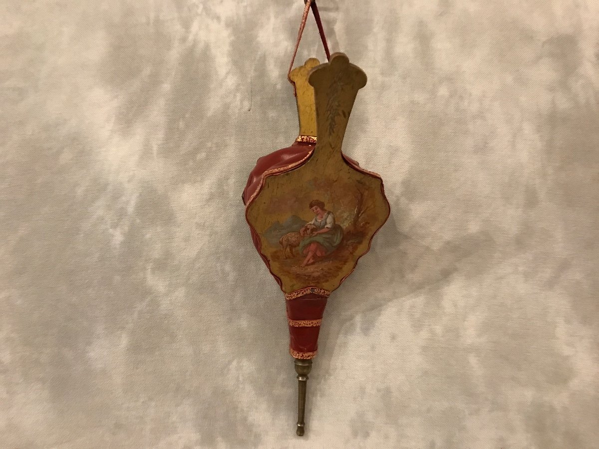 Soufflet De Cheminée Ancien En Bois Doré Peint D’époque 19 ème 