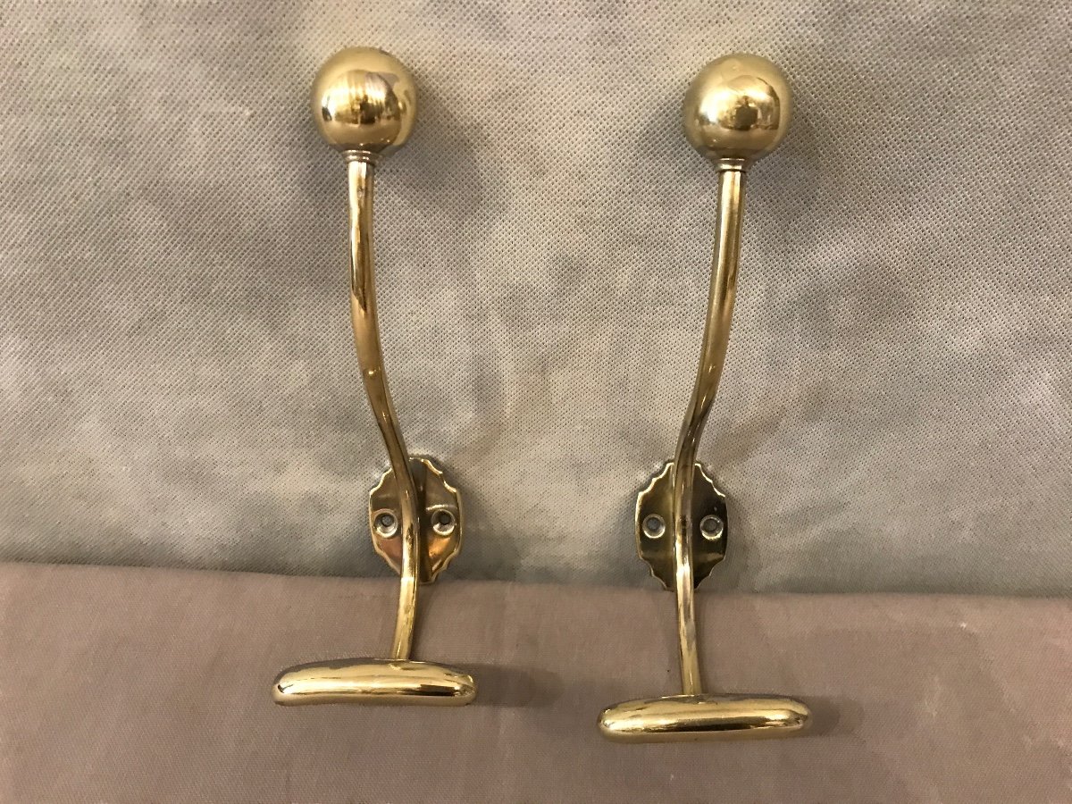 2 Polished Brass Coat Hooks From The 19th Louis Philippe Period -photo-2