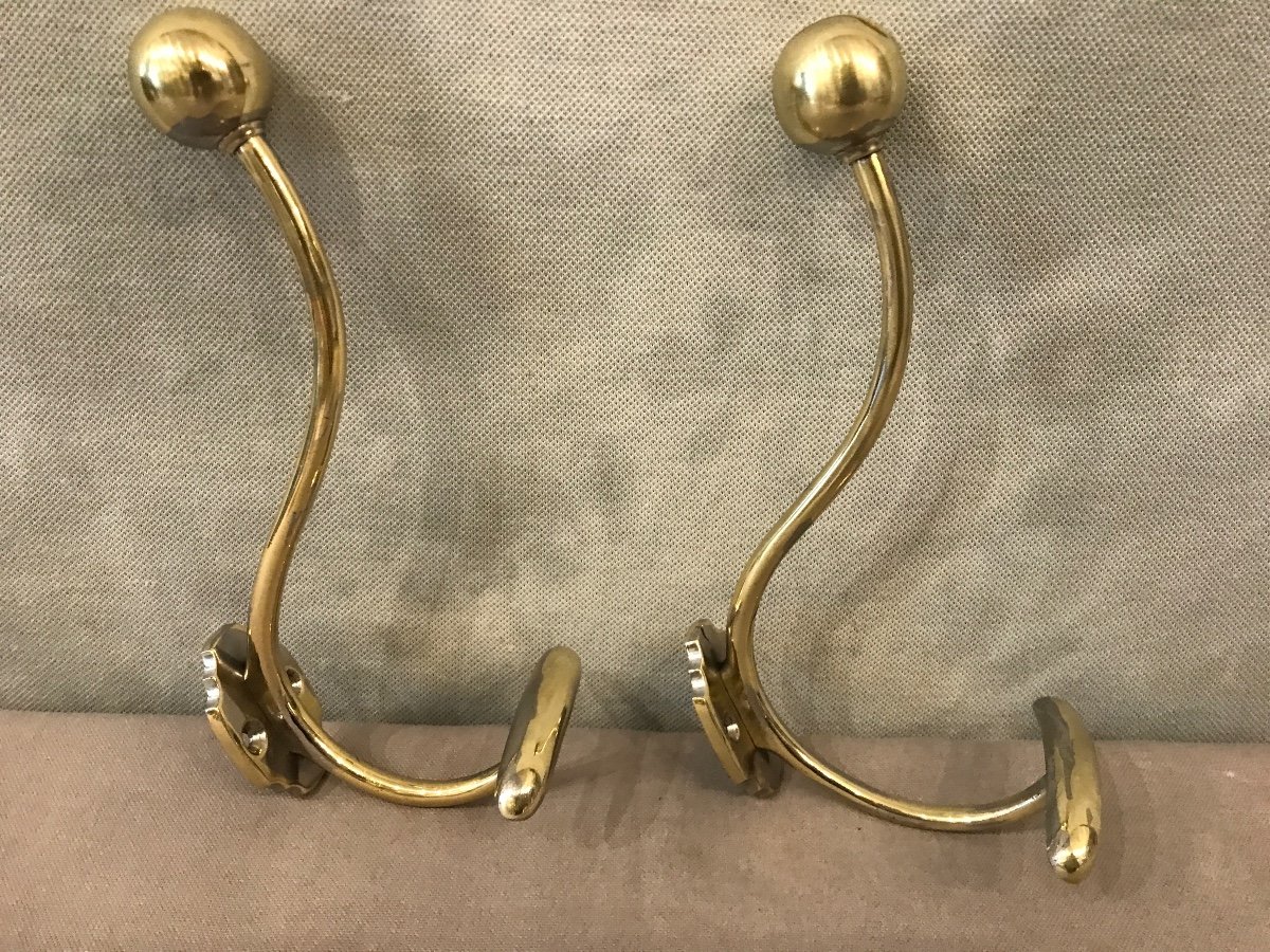 2 Polished Brass Coat Hooks From The 19th Louis Philippe Period -photo-3