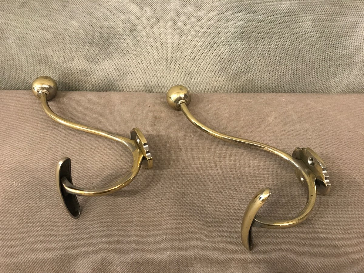 2 Polished Brass Coat Hooks From The 19th Louis Philippe Period -photo-4