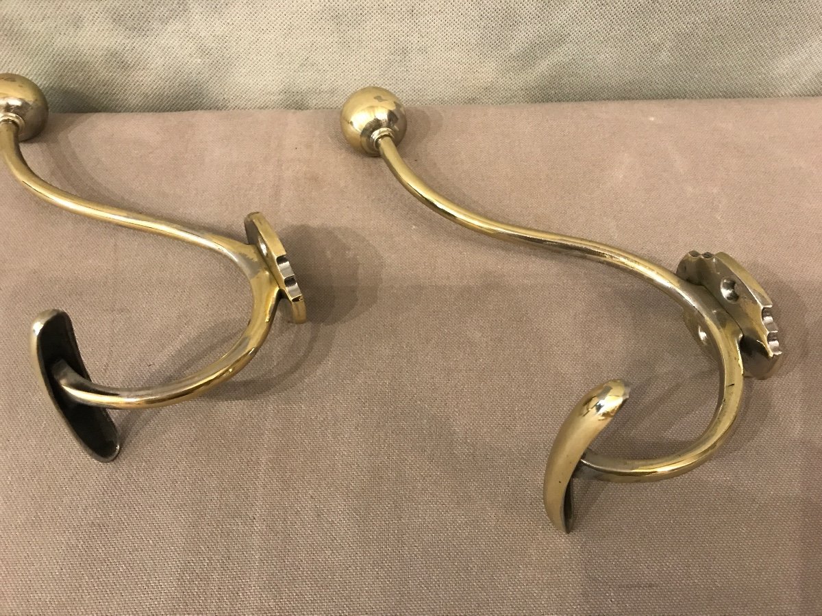 2 Polished Brass Coat Hooks From The 19th Louis Philippe Period -photo-1