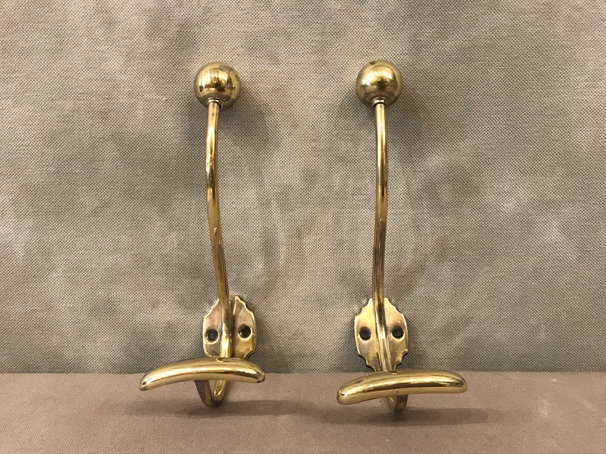 2 Polished Brass Coat Hooks From The 19th Louis Philippe Period 