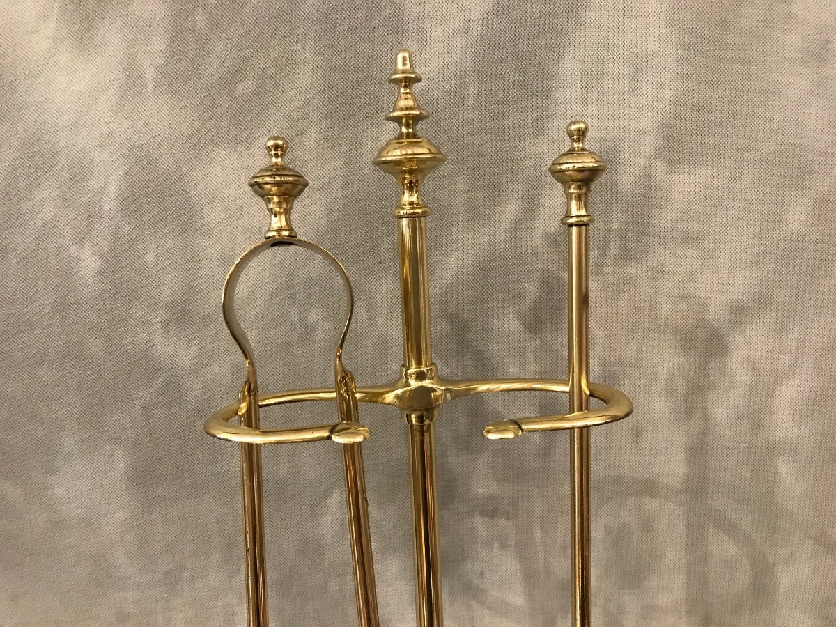Antique Fireplace Servant In Polished And Varnished Brass From The 19th Century -photo-2