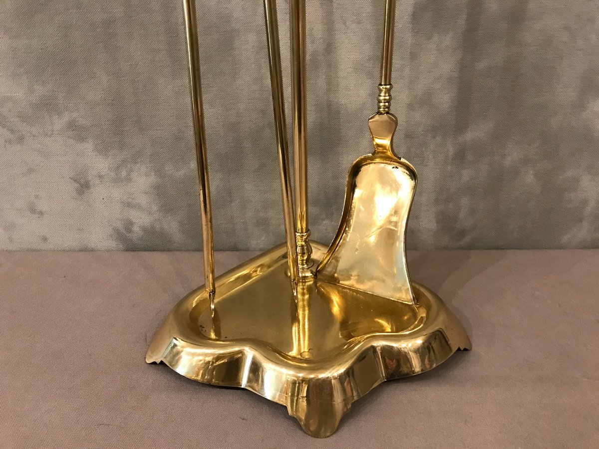 Antique Fireplace Servant In Polished And Varnished Brass From The 19th Century -photo-3