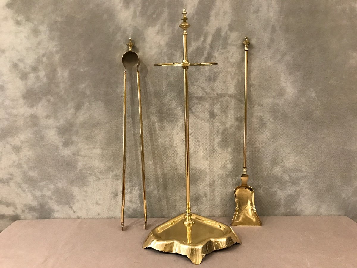 Antique Fireplace Servant In Polished And Varnished Brass From The 19th Century -photo-4
