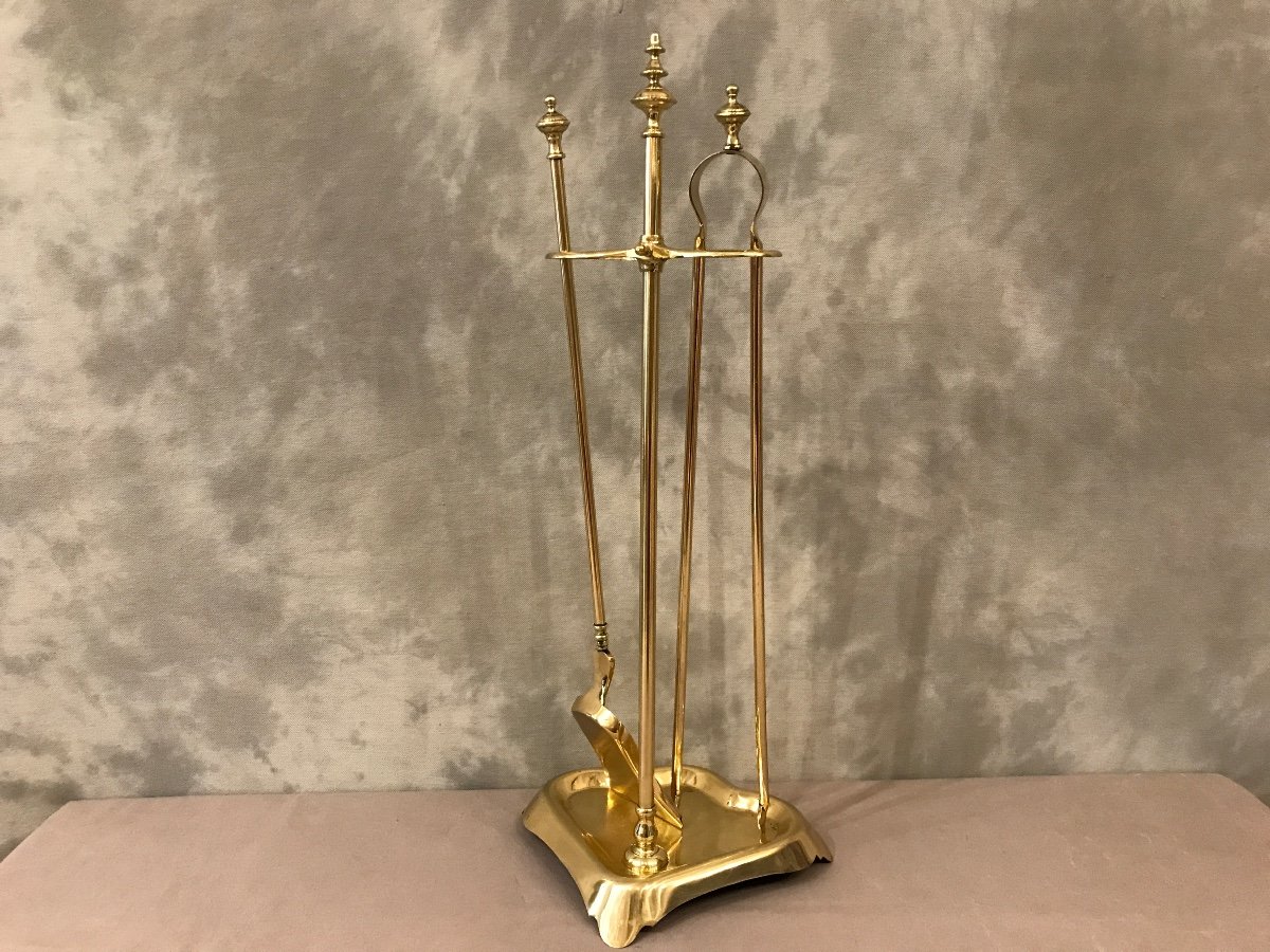 Antique Fireplace Servant In Polished And Varnished Brass From The 19th Century -photo-1