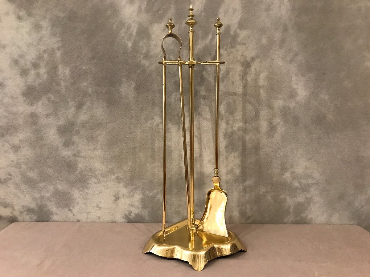 Antique Fireplace Servant In Polished And Varnished Brass From The 19th Century 