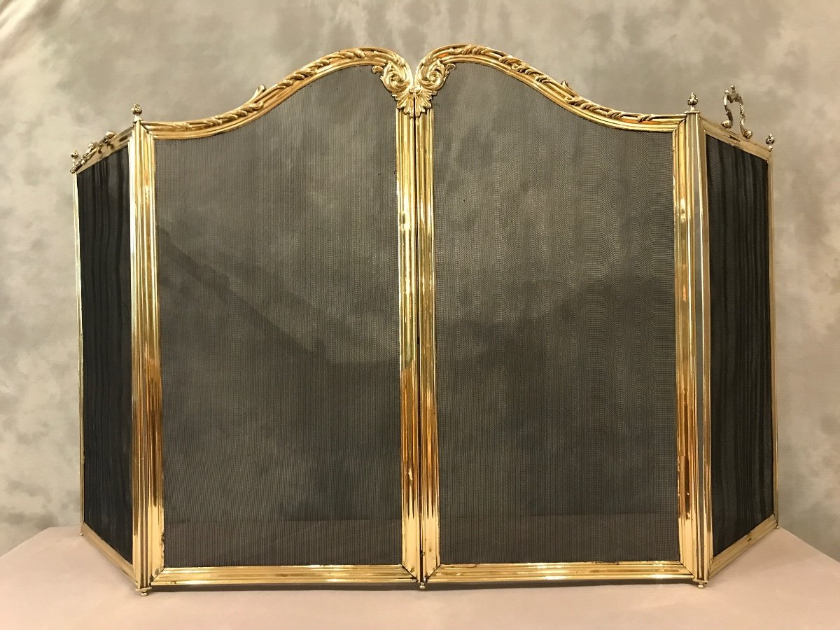 Antique 19th Century Brass Fireplace Fire Screen, Louis XV Style -photo-4