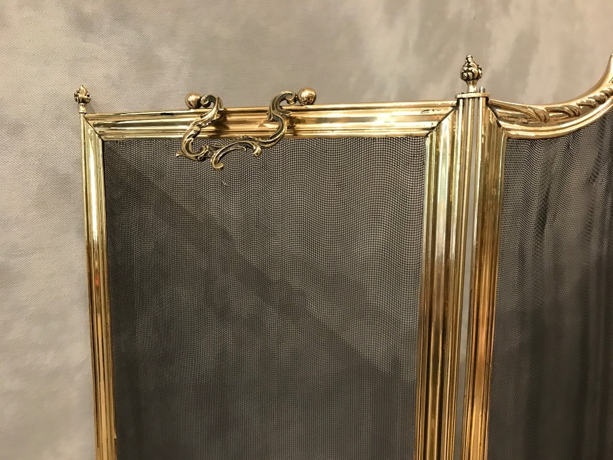 Antique 19th Century Brass Fireplace Fire Screen, Louis XV Style -photo-1