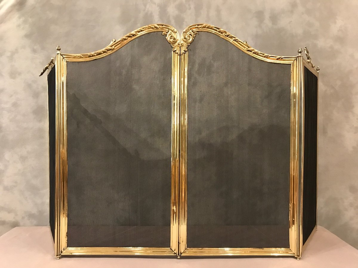 Antique 19th Century Brass Fireplace Fire Screen, Louis XV Style 