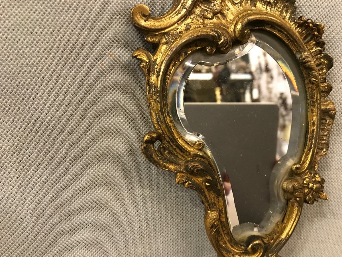 Miroir Face à Main En Bronze Doré De Style Louis XV D’époque 19 ème -photo-1