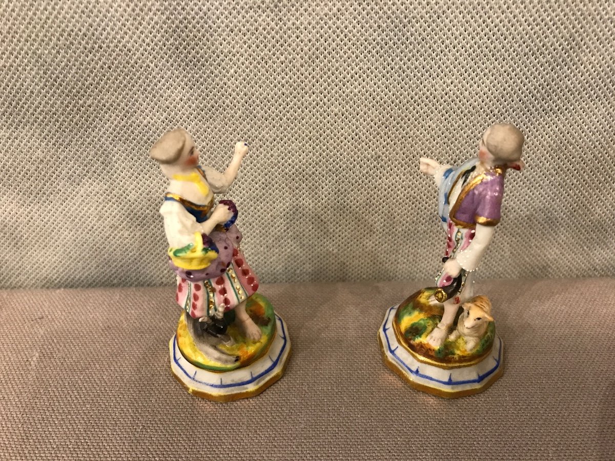2 Miniature Porcelain Subjects “shepherd And Shepherdess” Late 19th -photo-3