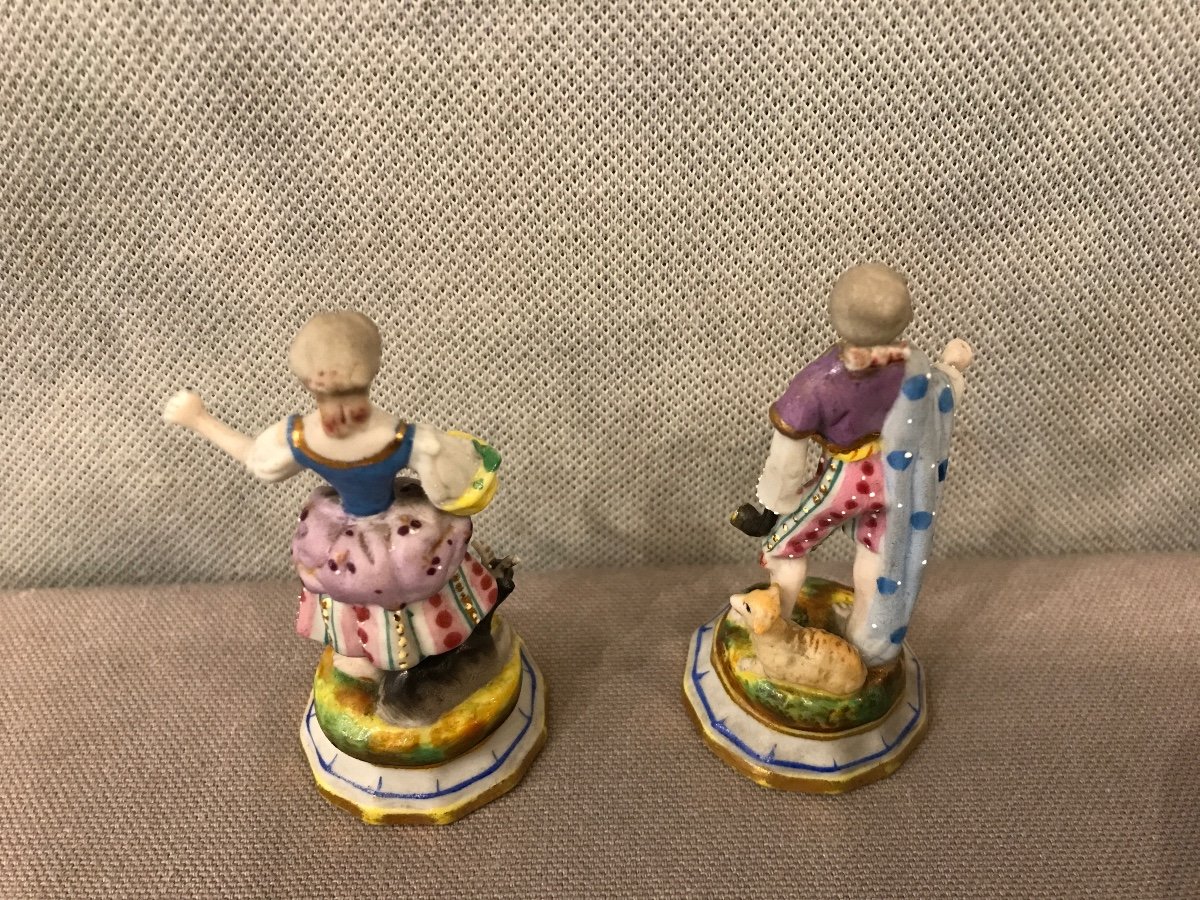 2 Miniature Porcelain Subjects “shepherd And Shepherdess” Late 19th -photo-4