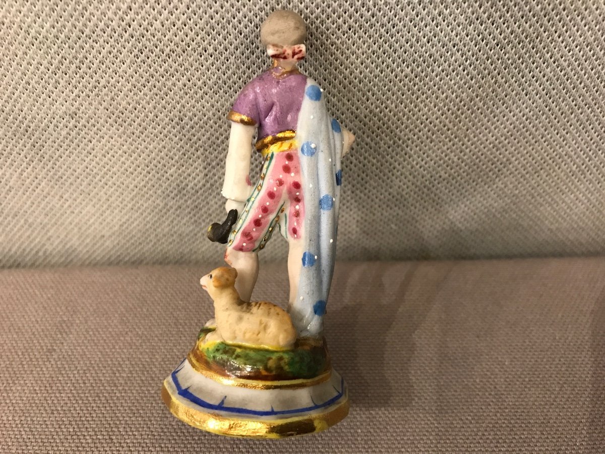 2 Miniature Porcelain Subjects “shepherd And Shepherdess” Late 19th -photo-3
