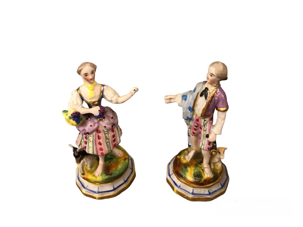 2 Miniature Porcelain Subjects “shepherd And Shepherdess” Late 19th 