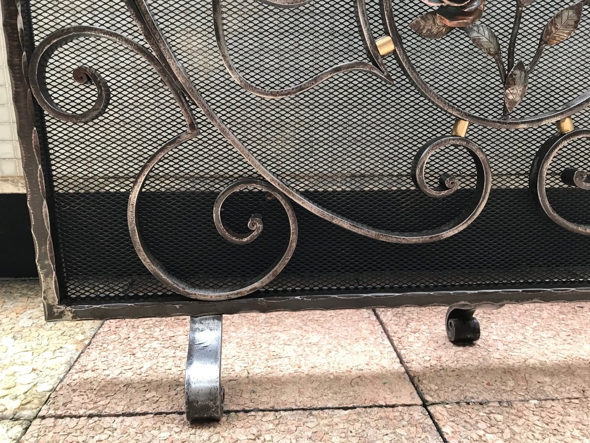 Beautiful Vintage Wrought Iron Fire Screen Fire Screen Circa 1930/1940-photo-2