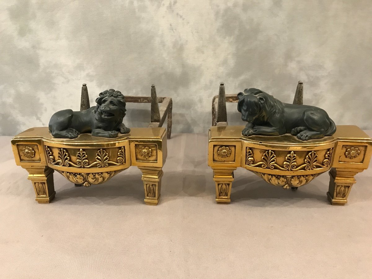 Bronze Andirons Pair Of Early 19th Time-photo-3