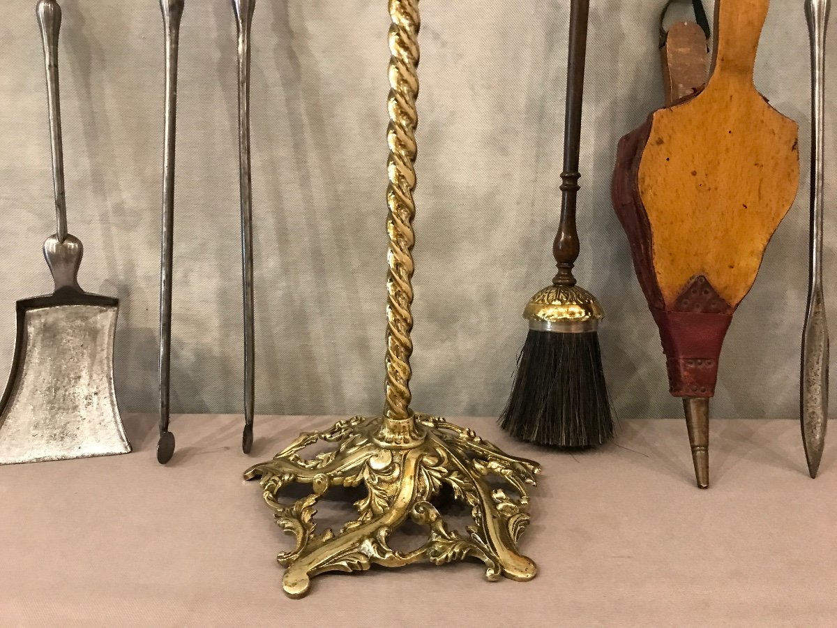 Antique Fireplace Servant In Bronze And Iron From The 19th Century Including 5 Pieces -photo-4