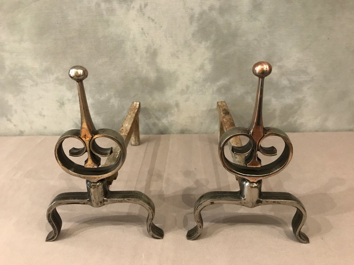 Pair Of Cast Iron Andirons From The 20th Century -photo-3