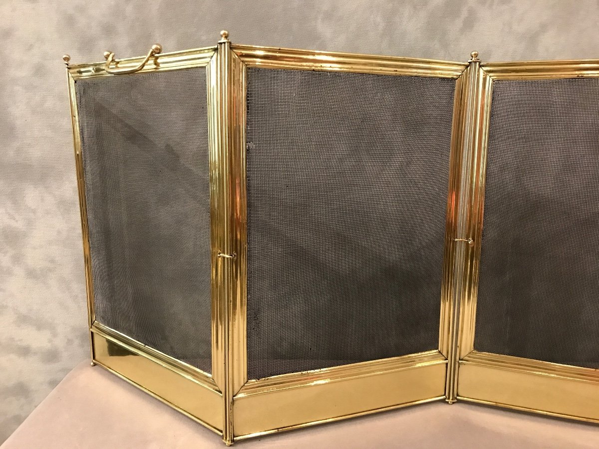 Antique Brass Fireplace Fire Screen From The 19th Charles -photo-2