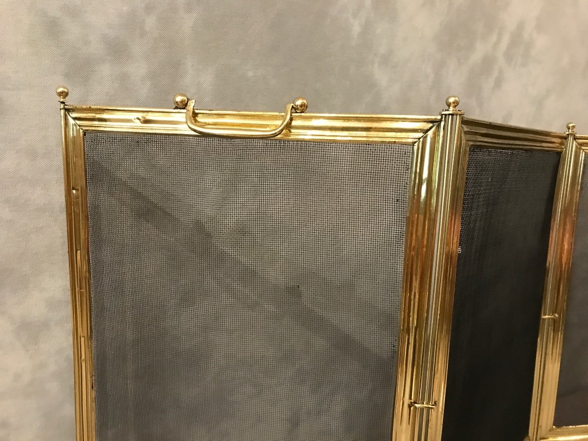 Antique Brass Fireplace Fire Screen From The 19th Charles -photo-1