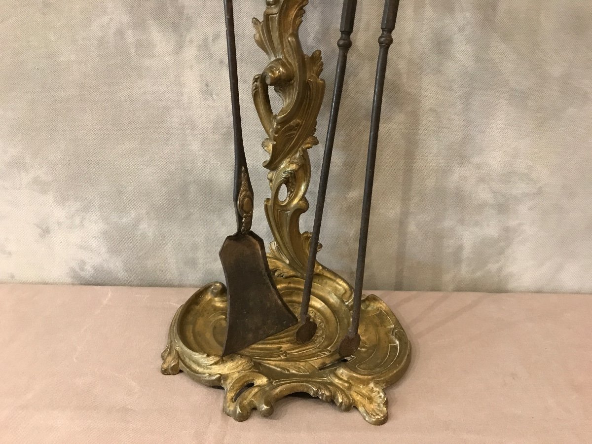 Antique Fireplace Servant In Bronze And Rocaille Iron Louis XV 19th -photo-3