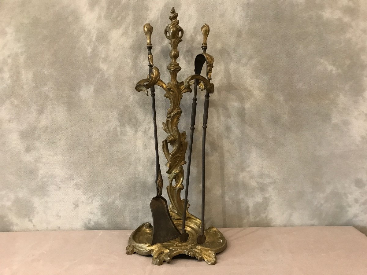 Antique Fireplace Servant In Bronze And Rocaille Iron Louis XV 19th 
