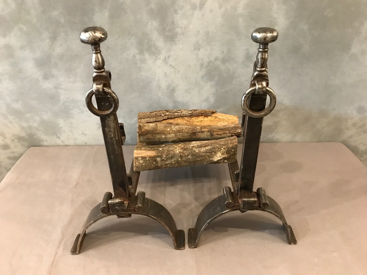 Pair Of Wrought Iron Andirons From 18th Century Robust Model -photo-2