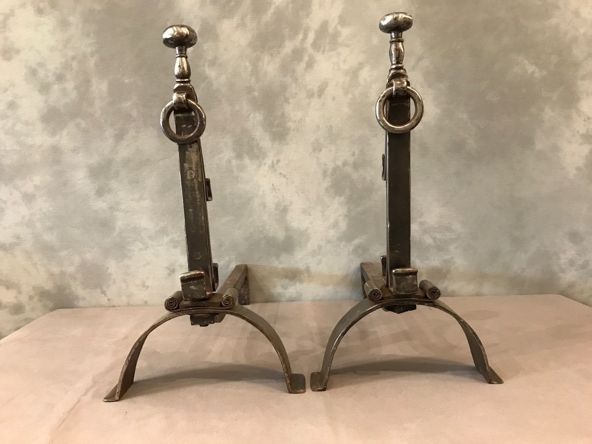 Pair Of Wrought Iron Andirons From 18th Century Robust Model -photo-3