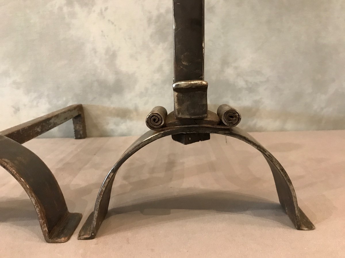 Pair Of Wrought Iron Andirons From 18th Century Robust Model -photo-4
