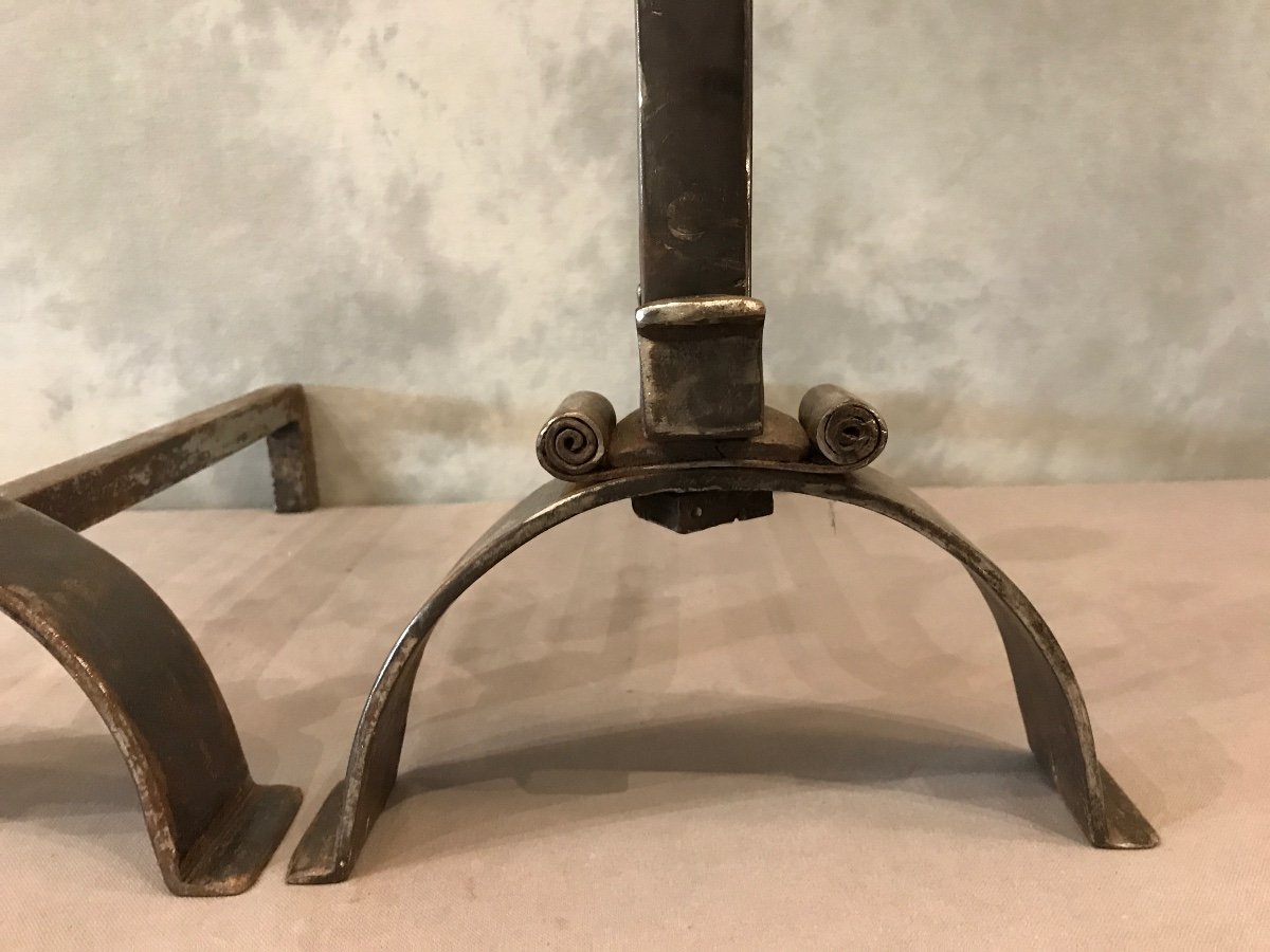 Paire De Chenets En Fer Forgé D’époque 18 ème Modèle Robuste -photo-4