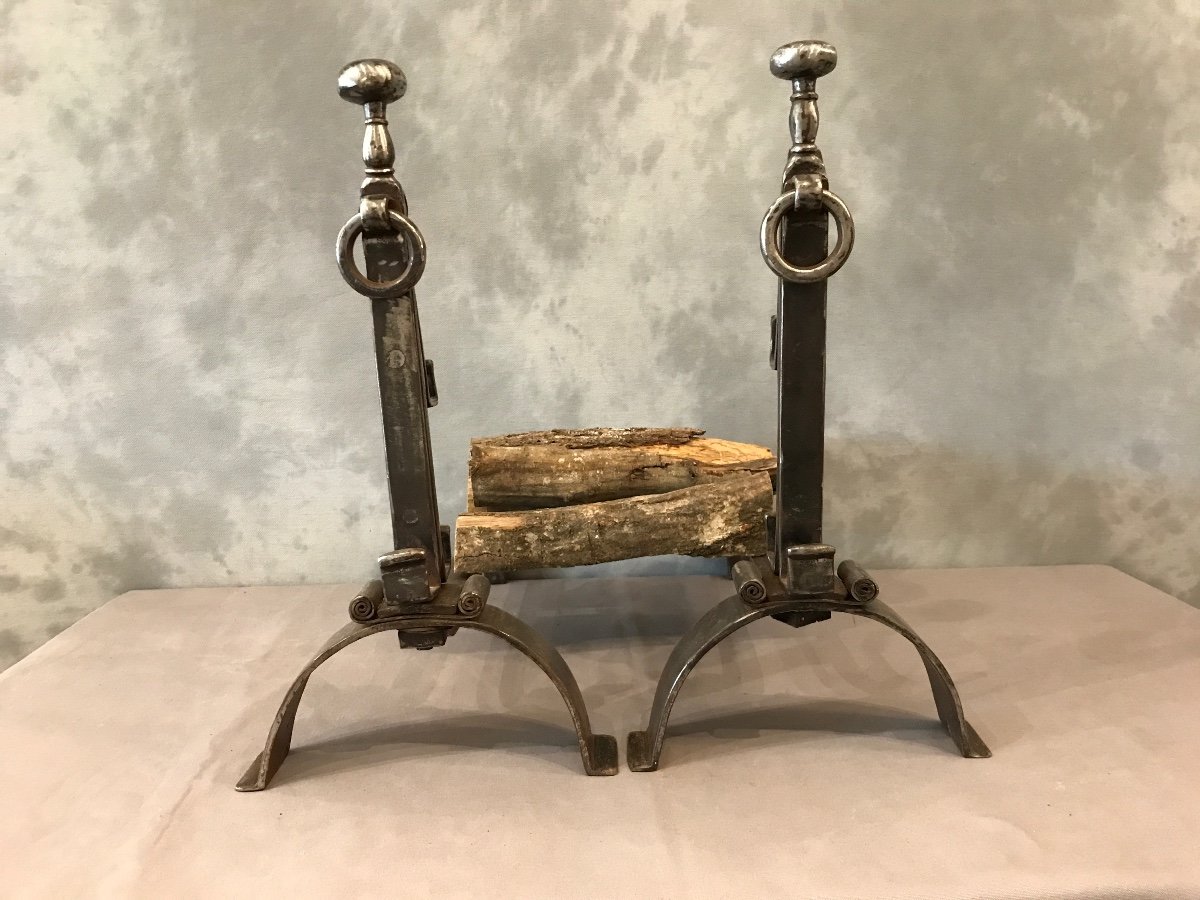 Pair Of Wrought Iron Andirons From 18th Century Robust Model 