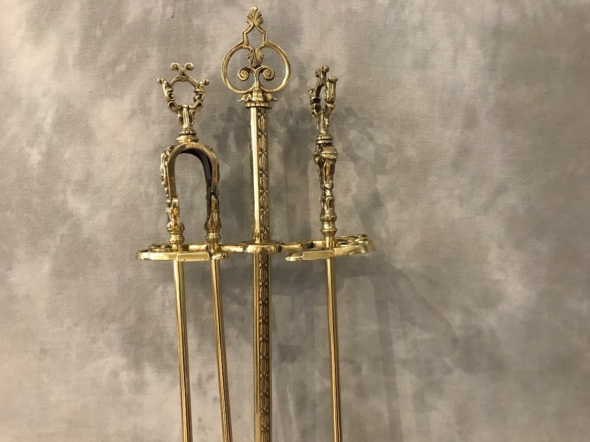 Serviteur De Cheminée Ancien En Bronze Et Laiton D’époque 19 ème -photo-2