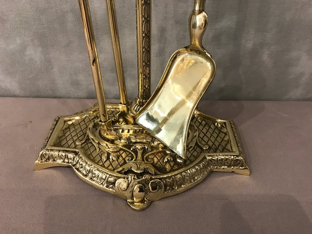 Serviteur De Cheminée Ancien En Bronze Et Laiton D’époque 19 ème -photo-3