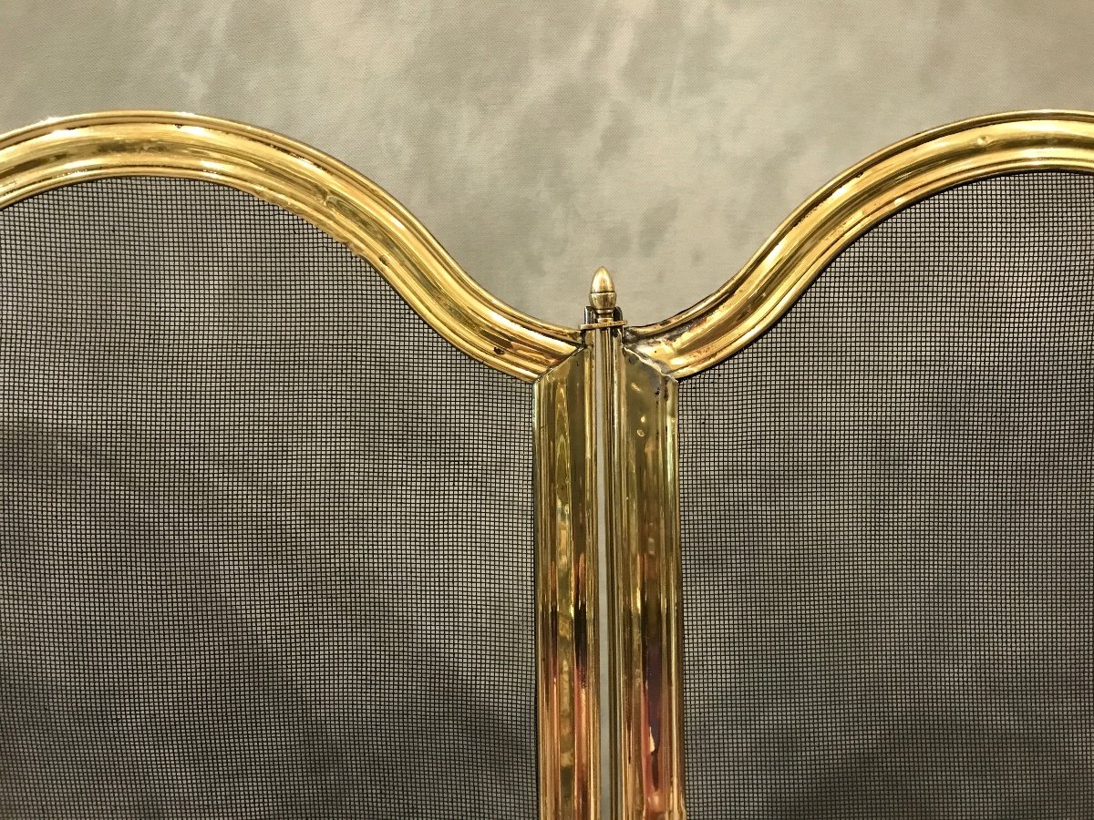 Old Fireplace Fire Screen In Brass From The 19th Century -photo-2