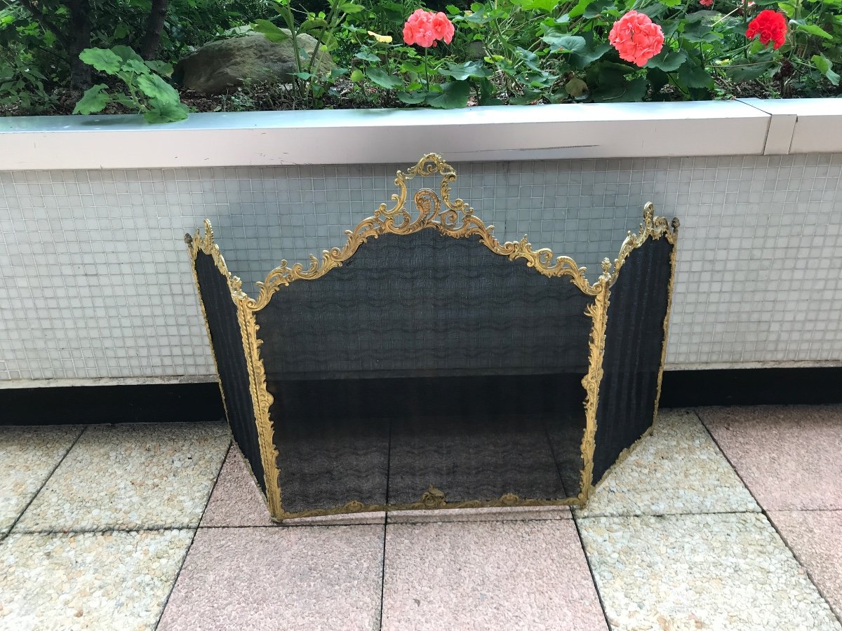 Beautiful 19th Century Bronze Fireplace Fire Screen, Louis XV Style -photo-3