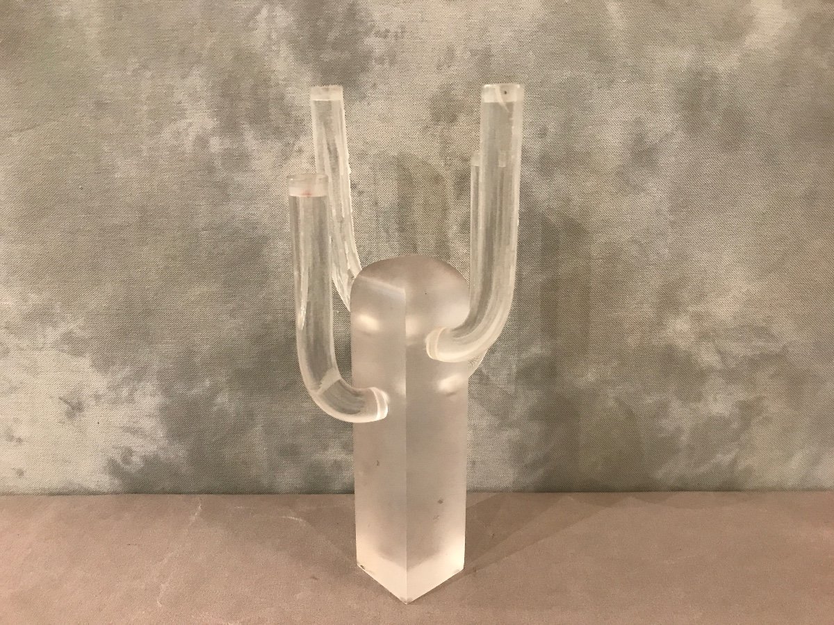 Cactus Candlestick Candelabra In Plexiglass Circa 1970-photo-1