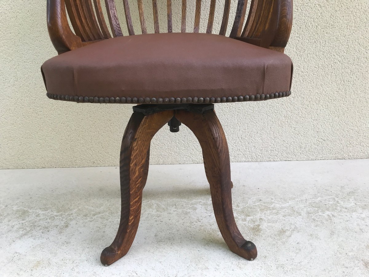 American Oak Swivel Office Chair Circa 1900 -photo-4