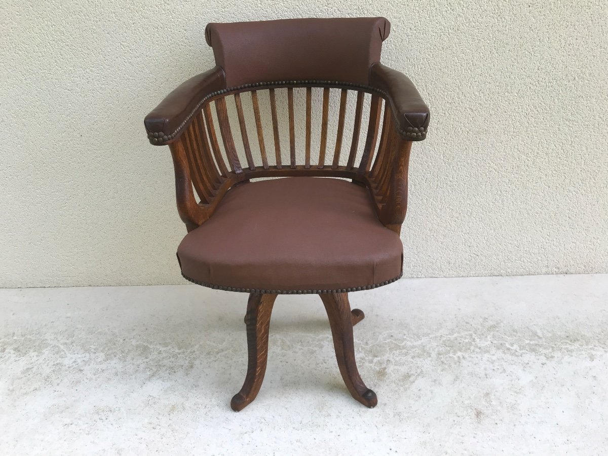 American Oak Swivel Office Chair Circa 1900 