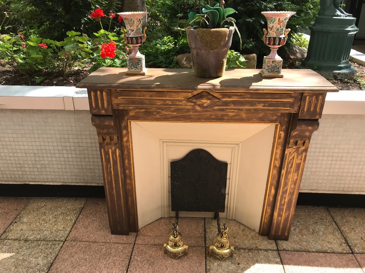 Cheminée Décorative En Bois Peint XXème -photo-4