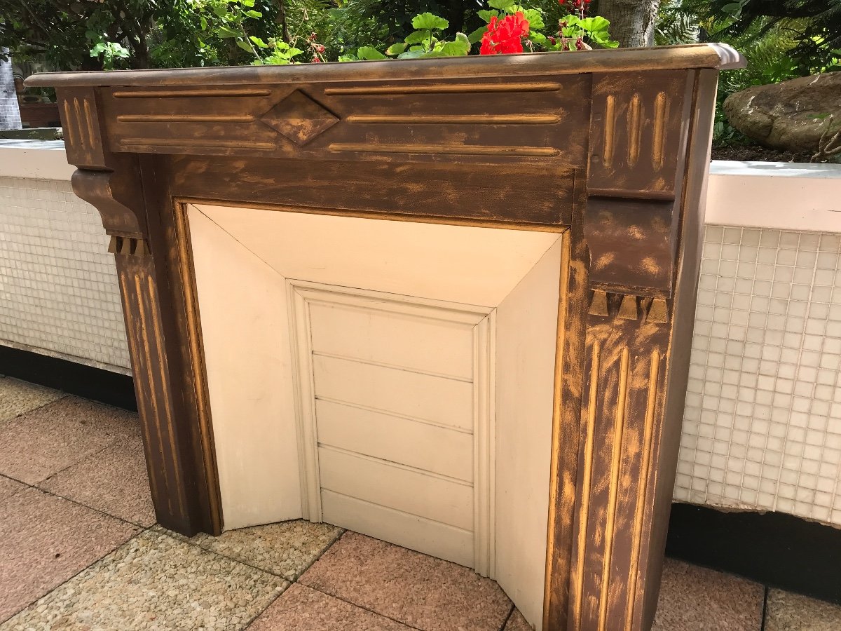 Cheminée Décorative En Bois Peint XXème -photo-1