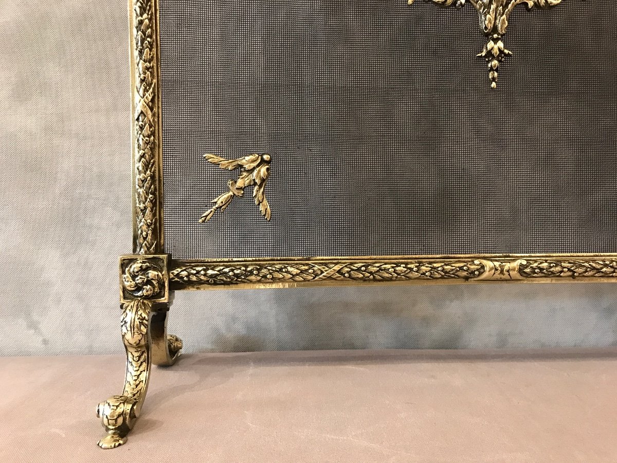 écran pare feu De Cheminée En Bronze D’époque 19 ème De Style Louis XVI -photo-4