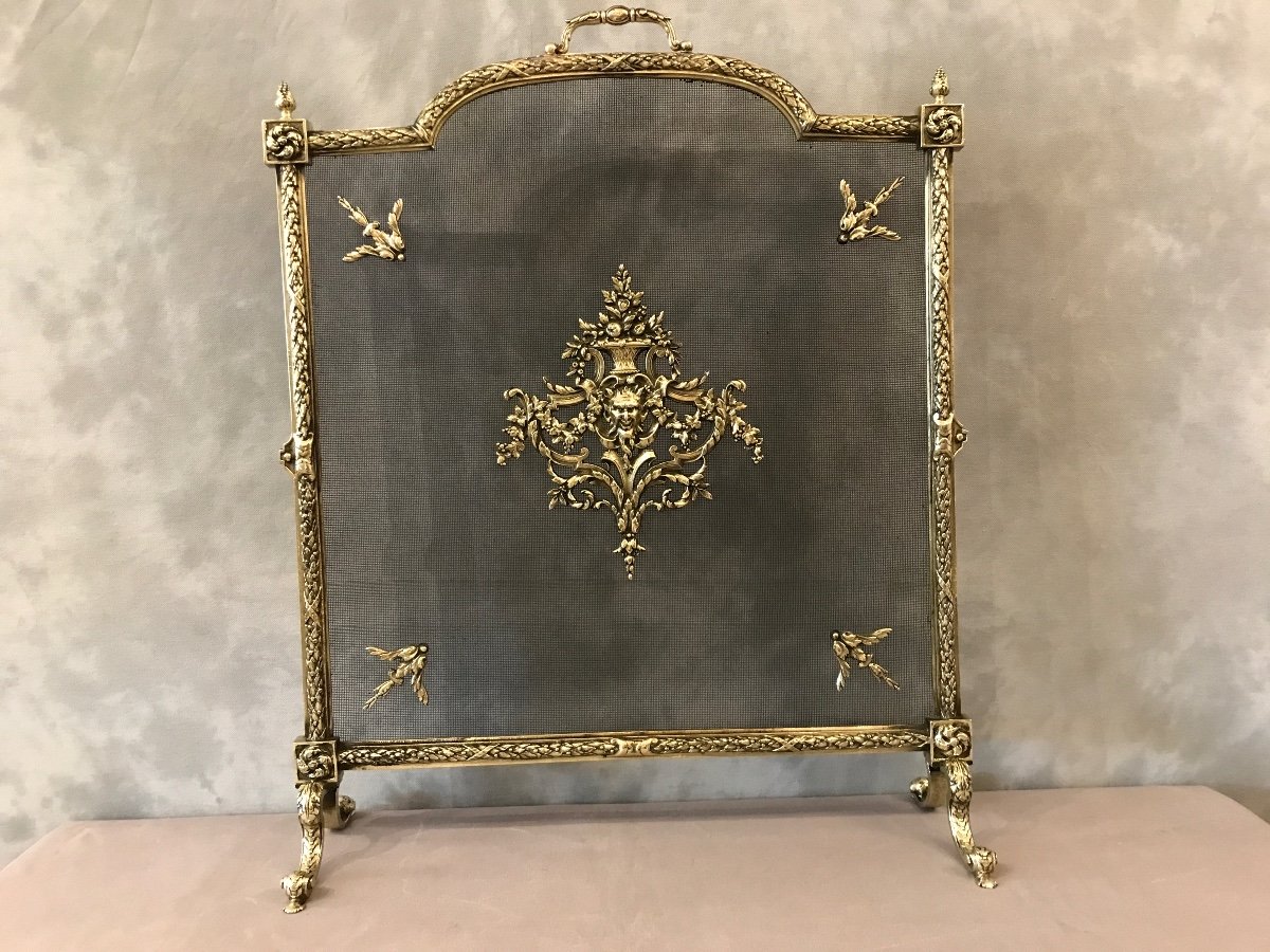écran pare feu De Cheminée En Bronze D’époque 19 ème De Style Louis XVI -photo-1